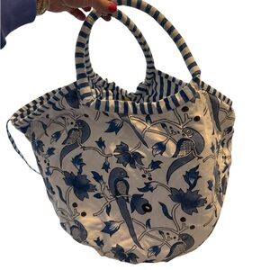 Roller Rabbit Blue and White Parrot Tote